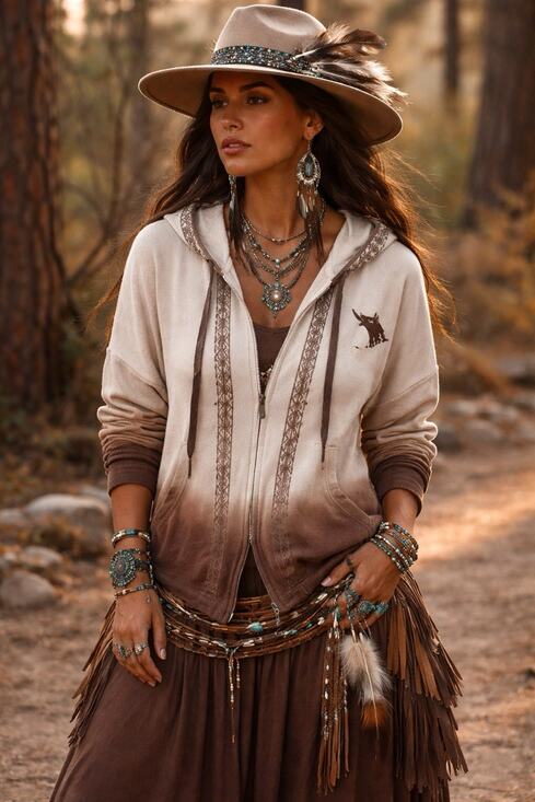 Hot Topic Jackets & Blazers - Western Boho Ombré Hoodie, Jacket Wolf Graphic, Southwestern, Tribal Large